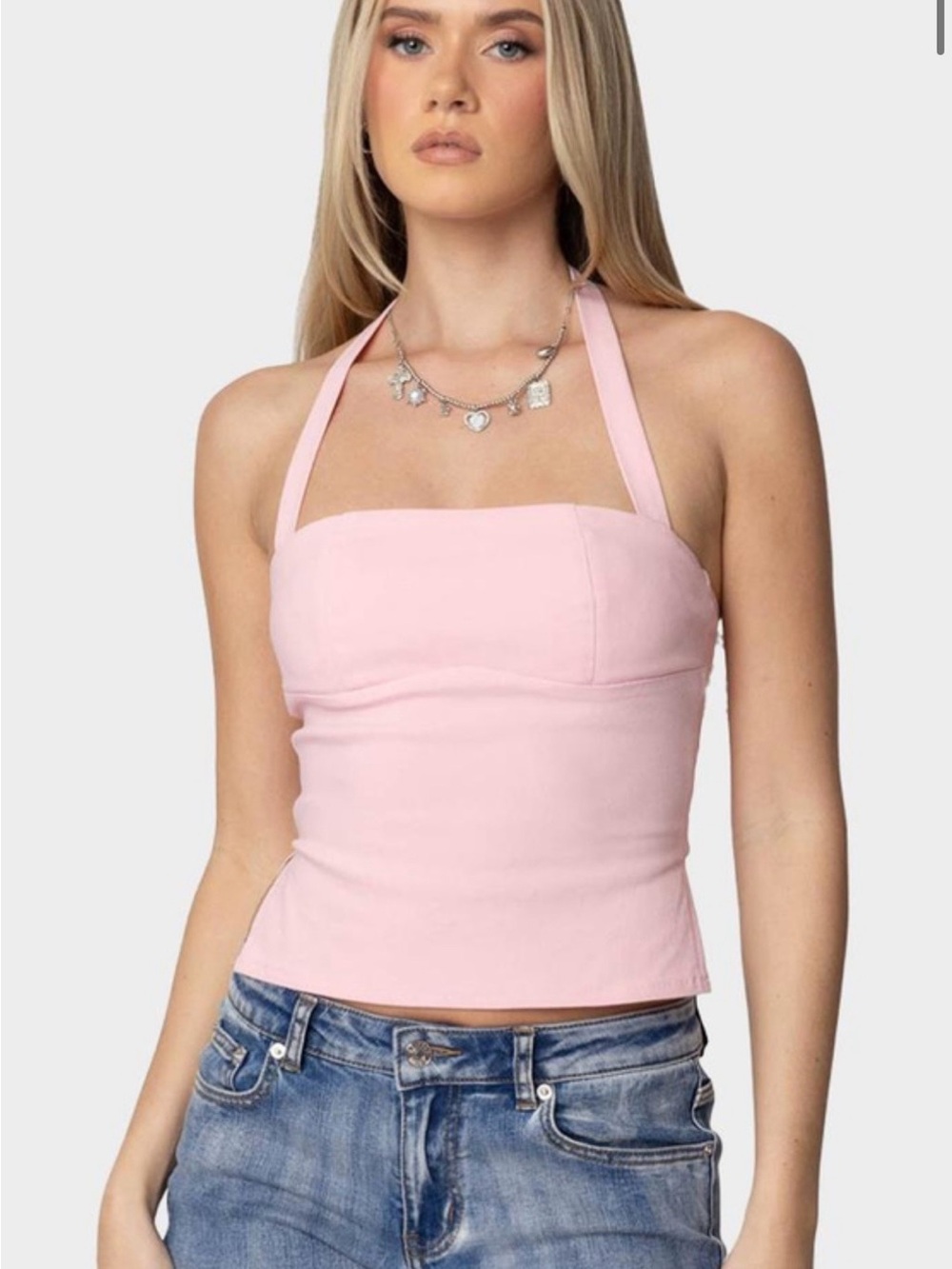 EDIKTED Dara Halter Top Baby Pink Summer Sleeveless Crop Festival Coquette XS